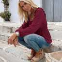 Womens Puff Long Sleeve Babydoll Tops Square Neck Ruffle Peplum Blouse Smocked Loose Fit Tunic Top Dressy Tee Shirts