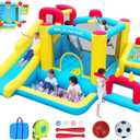 ELEMARA XL Inflatable Bounce House, 7 in 1 Bouncy House with Blower, Kids Bounce House with Slide,Jumping Area,Baseball/Soccer Area,Basketball Hoop,Climbing Wall, Jumping Castle for Indoor/Outdoor (Blue-yellow)