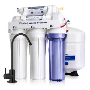 iSpring RCC7-BLK, NSF/ANSI 58 Certified, 5-Stage Reverse Osmosis System, RO Water Filter System Under Sink, 75 GPD, Stylish Black RO Faucet, Easy Top-Mounted Faucet Design with U.S. Patent