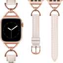 Wearlizer Leather Band Compatible with Apple Watch Bands Women 41/40/38/42/44/45/46/49mm, Dressy Fancy Slim Thin Strap with Designer D-Shape Buckle for iWatch Series 11 10 9 8 7 6 5 4 3 SE/Ultra 3 2 1