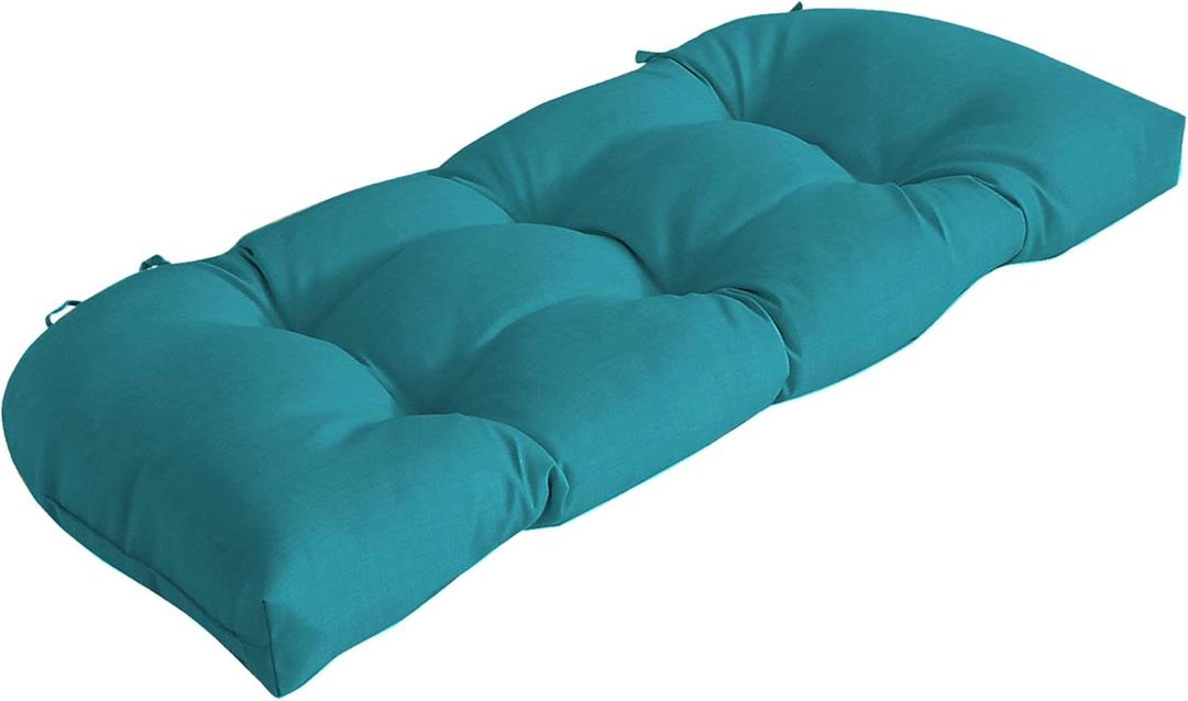 Arden Outdoor Wicker Settee Cushion, 41.5 x 18, Rain-Proof, Fade Resistant Lake Blue Leala