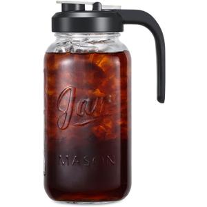 AOZITA 64 oz Glass Pitcher with Lid - 2 Quart Mason Jar Pitcher with Filter Lid, Wide Mouth Jar Leak-proof Water Jug, Heavy Duty Glass Container for Water, Juice, Milk, Tea, Iced Coffee, and Drinks (Black)