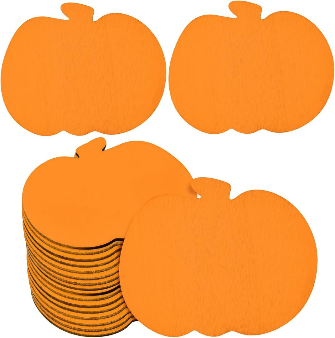 Blulu 24 Pcs Wooden Pumpkin Cutouts Thanksgiving Unfinished Wood Cutout Blank Pumpkin Shape Cutout for Fall Thanksgiving Party DIY Craft Decoration Supplies (Orange)