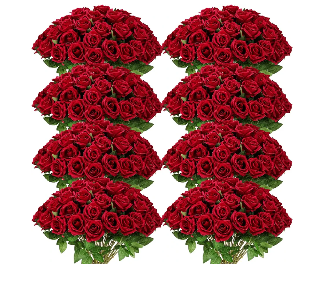 Hotop 120 Pcs Roses Artificial Flowers in Bulk,Long Stem Artificial Flower Bouquet,Silk Real Touch Fake Rose for Wedding Party Table Centerpieces Decor Valentines Gifts(Wine Red)