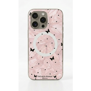 Compact Case for iPhone 15 Pro Pale Pink Butterfly Design,[Compatible with MagSafe] Cute Soft Slim TPU Shockproof Protective Phone Cases Cover for Women Aesthetic