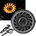 7inch Black Whirlwind Motorcycle Start-up Gradient Headlight Flower White/Amber DRL w/Aluminum Alloy Black Housing Bucket 32-40mm Fork Tube Side Mount Brackets Compatible with Motorbikes