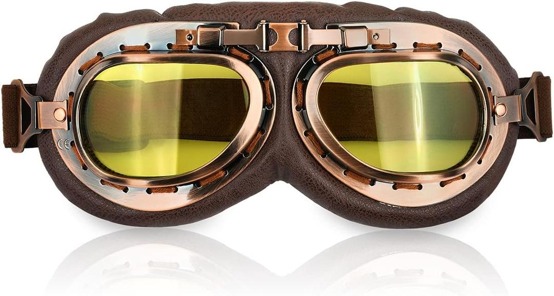 Cosplay Goggles Steampunk Motorcycle Goggles Costume Retro Pilot Style (Brown - Yellow Lens)