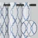 100% Blackout Curtains 54 Inches Long for Bedroom, Blue Grey on White Moroccan Geometric Patterned Window Curtain for Living Room, Farmhouse Thermal Insulated Drapes Grommet Top 2 Panels