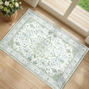 RELEANY Washable Area Rug, Large 10'x12', Green/White/Blue