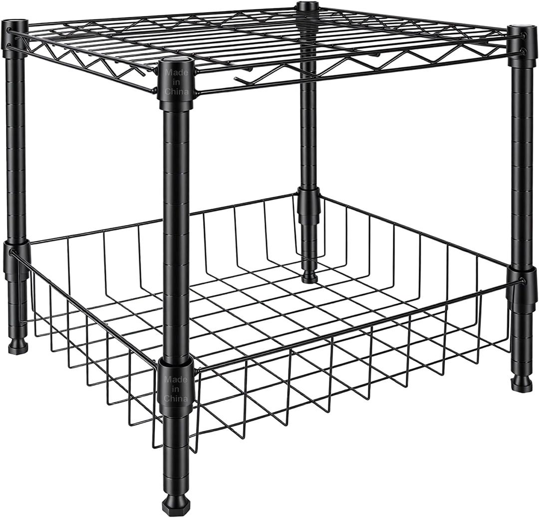 2-Wire Shelving Unit, Multi-Tier Stackable Metal Storage Shelves, Versatile Utility Shelves & Wire Rack for Garage Shelving, Pantry Shelves, Office, Living Room, Garage, 