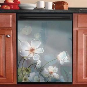 Blooming White Flowers Dishwasher Cover Decorative Magnet Dishwasher Covers for The Front Dishwasher Door Magnet Cover Sticker for Dishwasher Magnetic Dishwasher Cover Panel Decals for Kitchen (23"x26")