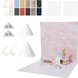 2PCS 24x24Inch Background Boards, 7PCS Backdrop Paper with 16 Inch & 24Inch Light Cone, Photography Kit for Product Shooting, 2PCS Brackets with 2PCS Clips for Food Jewelry Make-up
