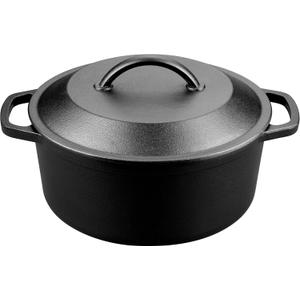 VORRINGARD Pre-Seasoned Cast Iron Dutch Oven with Lid, Round and Dual Handles, for Stovetop, Camping, Grill, Induction, Electric, Black, 6qt