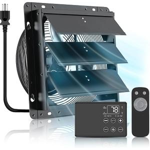 10 Inch Upgraded Shutter Exhaust Fan with Thermostat & Remote Control, Automatic On/Off by Temperature, 890 CFM Wall Mounted Garage Fan for Attic, Greenhouses, Sheds, Chicken Coops & Shops
