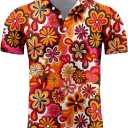 70s Outfits for Men Golf Polo Shirts Short Sleeve Disco Retro Paisley Button Vintage Dry Fit Funny Clothes