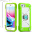 for iPhone 8 Plus/7 Plus Case,iPhone 6 Plus Case/iPhone 6s Plus case 5.5 Inch with Ring Stand, with 2 Pack Glass Screen Protector Heavy-Duty Grade Phone Cover (Guava)