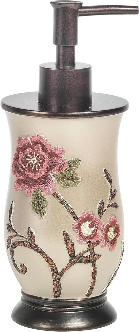 Popular Bath Soap Dispenser/Lotion Pump, Larrisa Collection, Rose Design, Brown