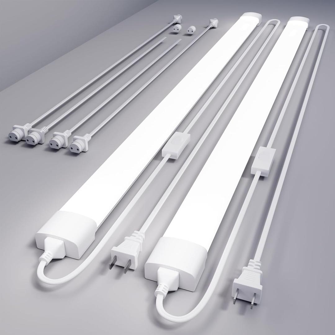 4FT Plug in Shop Light 2PCS, 5000K Linkable 36W Workbench Light, LED Tube Lights with Plug, 4500 LM Ceiling Closet Lighting for Laundry Garage Basement Kitchen (White)