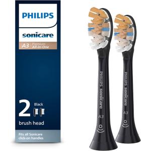 Philips Sonicare Genuine A3 Premium All-in-One Replacement Toothbrush Heads, 2 Brush Heads, Black, HX9092/95 (2 Count (Pack of 1))