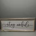 Living Room Wall Decor Stay Awhile Sign 40"×15" Lets Stay Family Home for Entryway Black and White Rustic Home Large Wood Frame Wall Hanging Art (Wood)