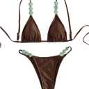 OYOANGLE Women's Triangle Thong Bikini Set 2 Piece String High Cut Swimsuits Bathing Suits, Medium