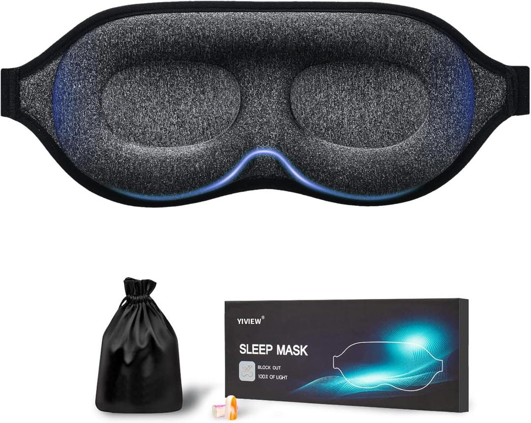YIVIEW Sleep Mask for Side Sleeper, Block Out Light, Eyelash Extensions Friendly 3D Contoured Sleeping Eye Mask, Soft Breathable Night Blindfold with Adjustable Strap, Lightweight Eye Cover Gray