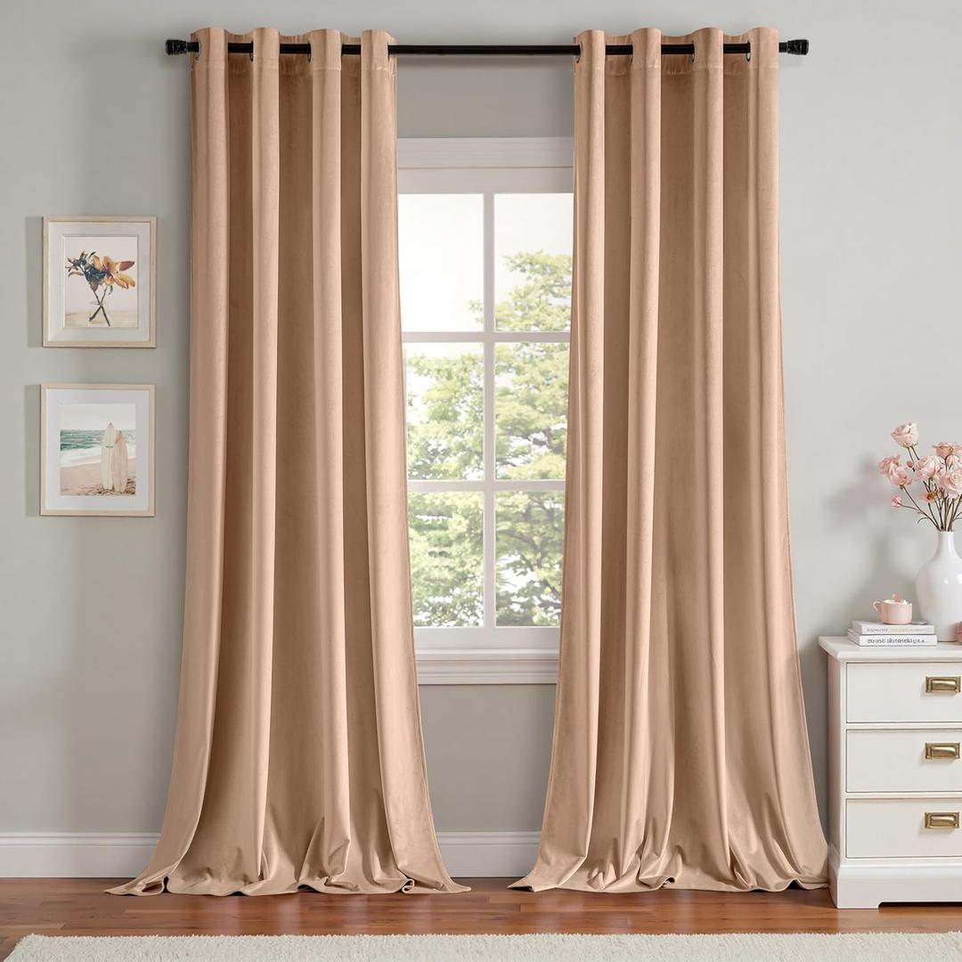 MIULEE Velvet Curtains Blush Beige Elegant Grommet Thermal Insulated Soundproof Room Darkening Curtains/Drapes for Classical Living Room Bedroom Decor 52 x 96 Inch Set of 2