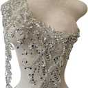 Single Right Sleeve Dress Accessories Luxury Decorative Appliqu Pure Hand Sewn Beads Rhinestones Trim Patches (Silver)