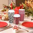 48 Sets 16 oz Classic Christmas Disposable Paper Cups with Lids for Drinking Hot Cocoa Coffee Tea Beverage Double-Wall Insulated Design Merry Christmas Winter Home Office Party Supplies