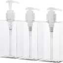 Suream Refillable Shampoo and Conditioner Bottles, 9.5oz/280ml Clear Plastic Pump Dispensers for Shower, Square Empty Bathroom Bottle for Body Wash, Essential Oil, Soap Liquid, Lotion, 3Pack