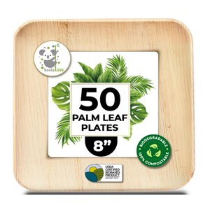 Palm Leaf Plate Bamboo Paper Plates Disposable 8 Inch Bulk Party Pack Eco Compostable Biodegradable Wooden Plate Best Alternative to Plastic Paper Plates (50 Pc)