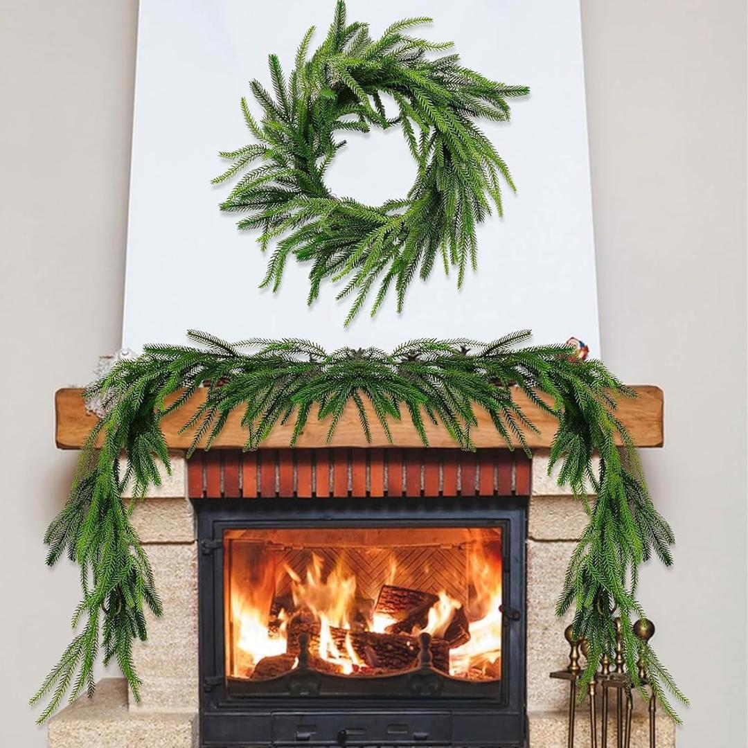 1 Pc 6 Ft Artificial Norfolk Pine Garlands, Christmas Garland,Real Touch Winter Pine Garland, Green Artificial Greenery Garland for Table for Christmas Winter Home Mantel Fireplace Holiday Party