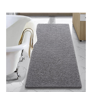 Luxury Bathroom Rug Shaggy Bath Mat 24 x 60 Inch, Washable Non Slip Bath Rugs for Bathroom Shower, Soft Plush Chenille Absorbent Carpets Mats, Gray