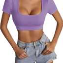 LYANER Women's Scoop Neck Sexy Crop Tops | Summer Short Sleeve Fitted Basic Tee Workout Y2K Cropped T Shirt