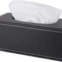 High-end Fashion PU Leather Tissue Box Holder Black with lid, Rectangular Napkin Facial Tissues Holder Dispenser,Home Office Car Tissue Box Cover Decorative Container with Magnetic Bottom (Black)