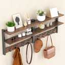 2 Tier Coat Rack Wall Mount with Shelf, 33" Wall Shelf with Hooks, Entryway Key Holder for Wall with 8 Heavy Duty Double Hooks, Coat Hook Wall Mounted for Bedroom, Living Room, Rustic Brown