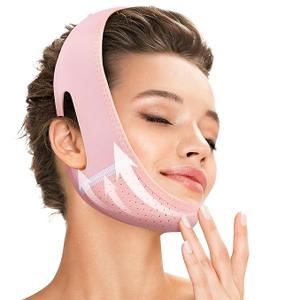 Juskaa Reusable V Line Lifting Mask with Chin Strap for Sleeping,Face Lift Prevent Sagging, Jaw Exerciser,pink