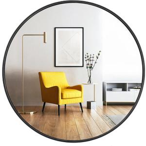 Oruii Round Mirror, Black Round Mirror 24 inch, Circle Wall Mirrors Metal Frame, Black Circular Mirrors for Bathroom, Wall, Living Room, Entryway, Hallway, Vanity, Rustic