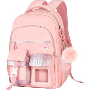 Kawaii Pink Kids Backpack for Girls, Fashion Multiple Pockets Bookbag for Primary Elementary High School for Teen Girls
