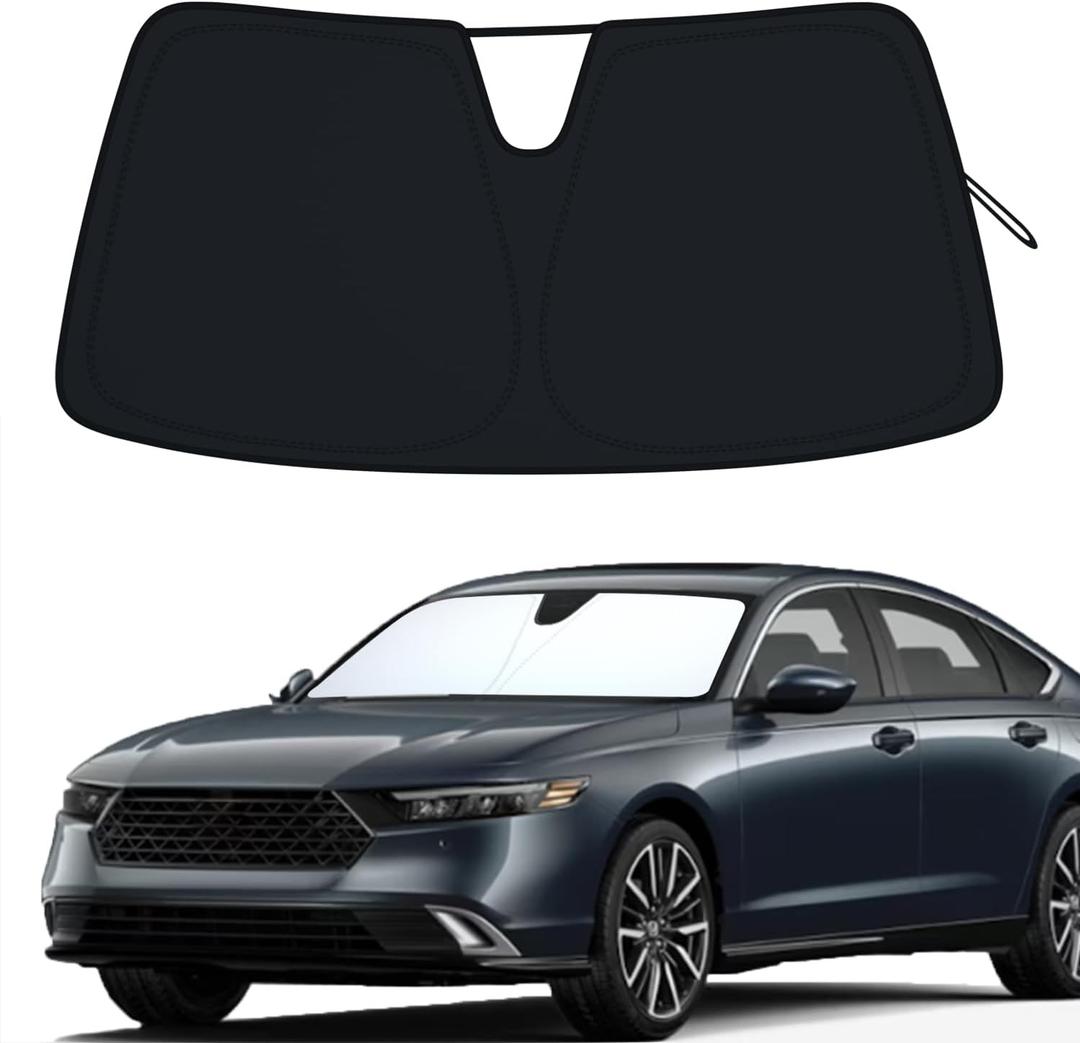 PIMCAR Windshield Sun Shade for 2023 2024 2025 2026 Honda Accord, 310T Reflective Polyester Front Window Sun Visor Blocks UV Rays Foldable Sunshade Honda Accord Accessories