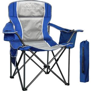 Camping Chairs for Adults Heavy Duty 500lbs Capacity, High Back Folding Chair with Thickened Steel Frame, Padded Portable Outside Chair with Cooler Bag, Cup Holder & Side Pocket, Blue, 1 Pack