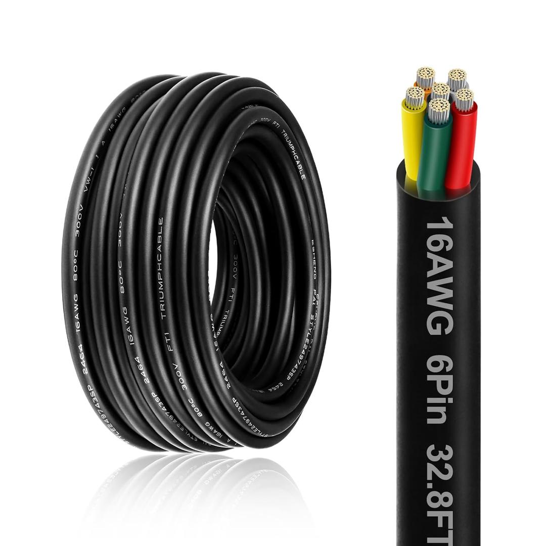 16 Gauge 6 Conductor Electrical Wire, 32.8FT 16AWG PVC Thermostat Wire, Low Voltage Landscape Wire, Flexible Cord for LED Lighting Strips Automotive Garden Bell Speaker