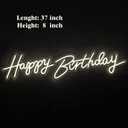 37x8 inch Happy Birthday Neon Sign Art Wall Lights for Beer Bar Club Bedroom Hotel Pub Cafe Wedding Birthday Party Gifts_White, 37 Inches By 8 Inches