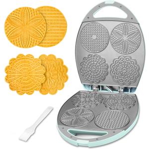 Baker's Friend Multi Pizzelle Maker Electric, Stroopwafel Iron, 4 x 4.5'' Pizzelle Waffle Cookies Maker with Temperature Control, Ideal for Holidays, Parties & More, Great Choice for Gift