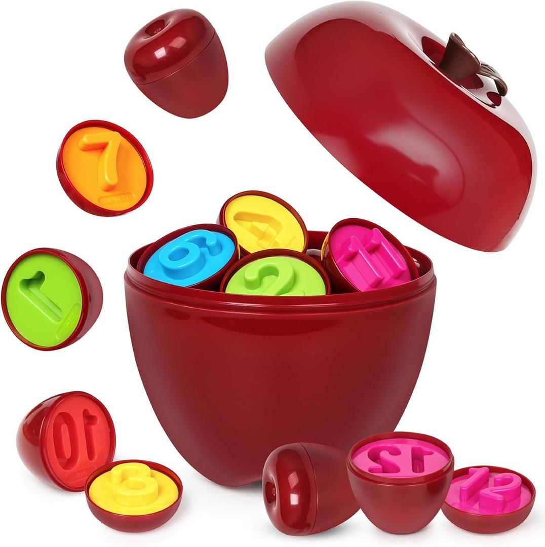 Apple Toy,Montessori Educational Learning Number Matching & Color Sorting Toys for Toddlers 1-3,Fine Motor Shape Puzzle Toddler Activities Easter Basket Stuffers Gift for Boys Girls