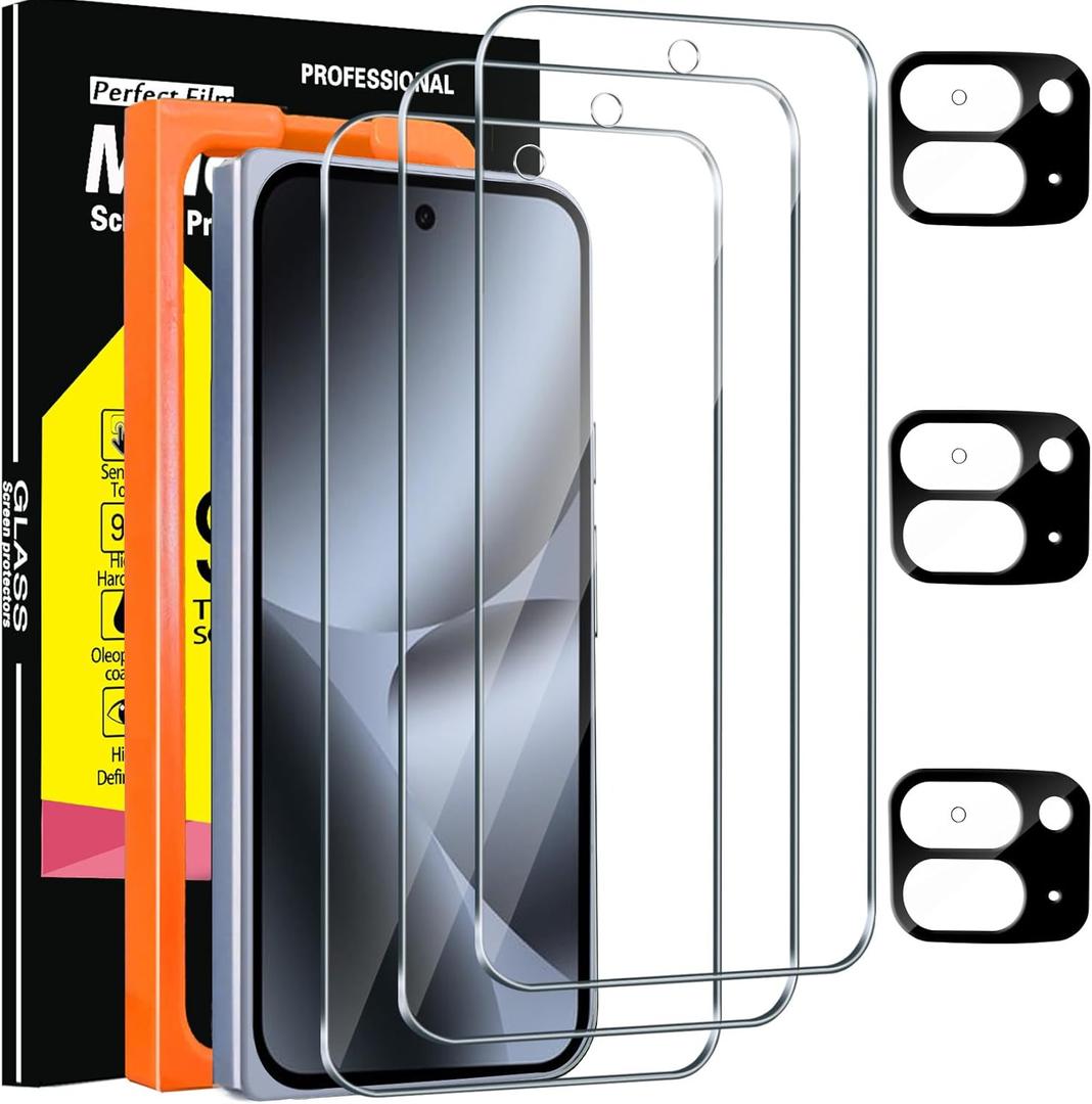 Milomdoi 3 Pack Tempered Glass for Google Pixel 10 Pro Fold Screen Protector with 3 Pack Camera Lens Protector, Ultra 9H Accessories [Phone Case Friendly] Mounting Frame