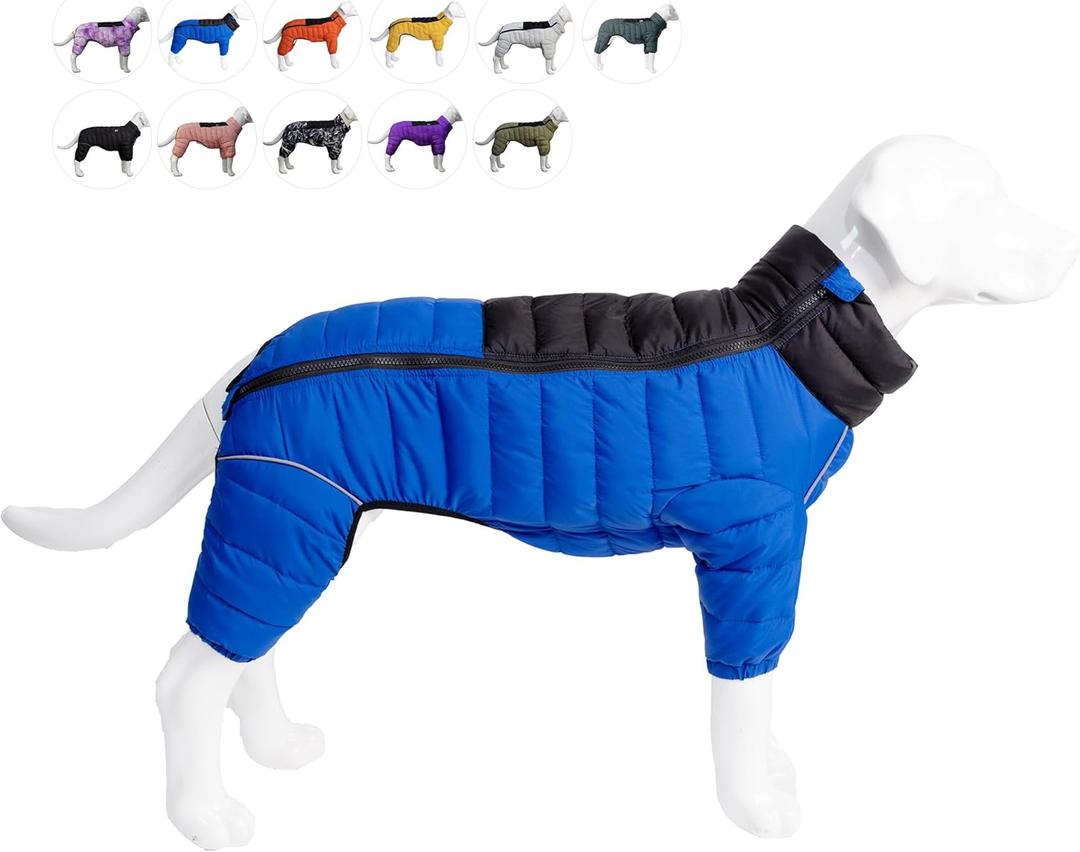 Dog Warm Jacket Coat, 4 Legs Covered, Waterproof Windproof Reflective, Zippered Adjustable Outdoor Snow Jacket for Medium Dogs Blue, M
