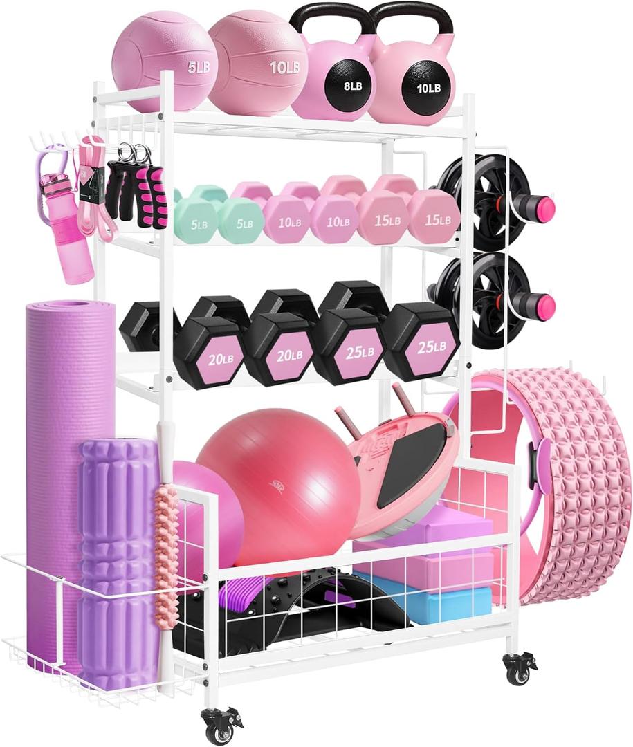 Dumbbell Rack, Weight Rack for Home Gym Dumbbells, Adjustable Barbell Rack for Kettlebells Yoga Mat & Balls, Sports Equipment Organizer Storage Rack