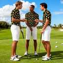 Fanient Men Golf Polo Shirts Short Sleeve 3D Printed Dry Fit Moisture Wicking 4-Way Stretch Summer Athletic Polo Shirts (Black, M)