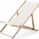 AceOrbit 1 Pcs Outdoor Folding Lounge Chair with Solid Pine Wood Frame, 3-Position Adjustable Recliner, Breathable Cream Oxford Fabric, Portable Patio Chair for Garden, Beach, Backyard (Cream White)